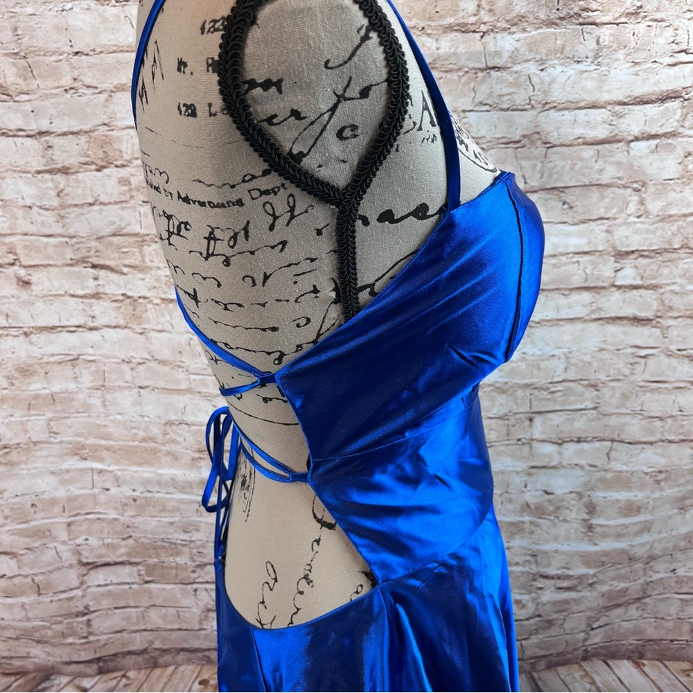 New Windsor Royal Blue Satin Corset Back Formal Dress Large - Picture 3 of 6